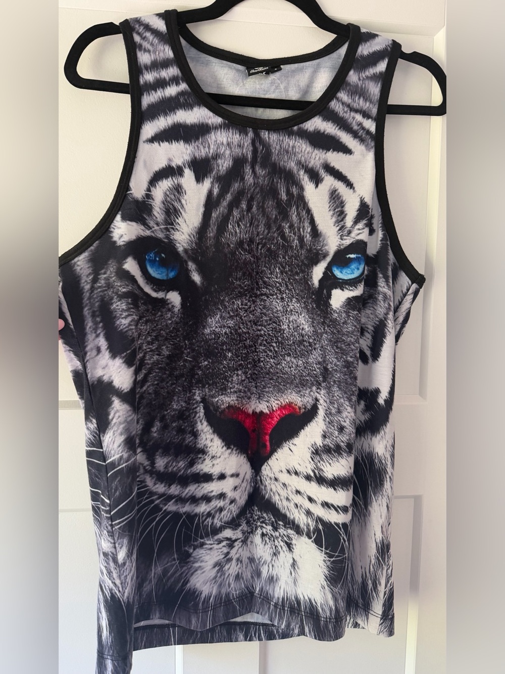 Men’s Black & White Tiger Print rave tank top